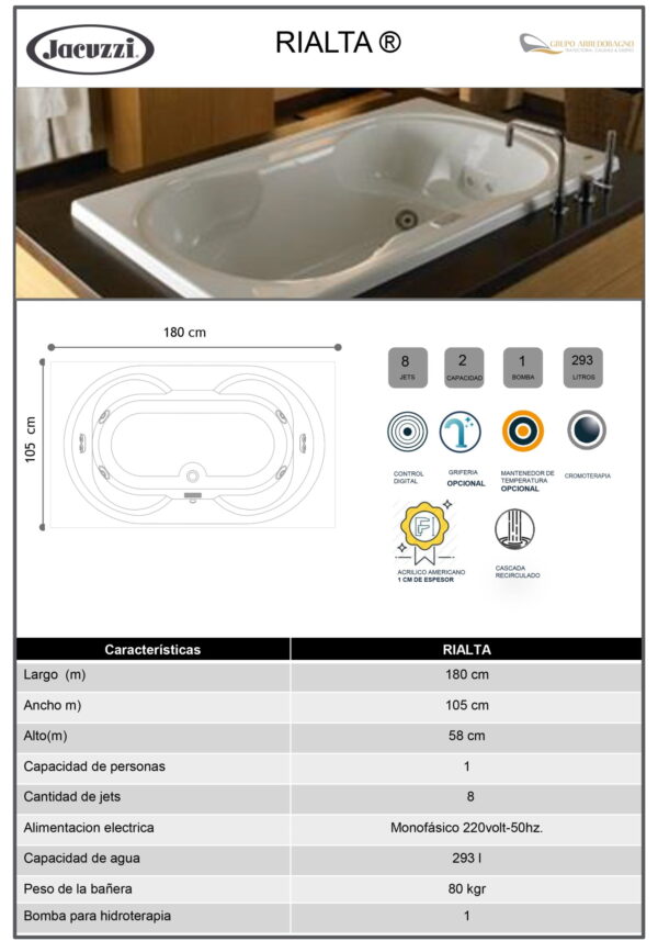 Presentación de PowerPoint Bañera JACUZZI© con hidromasaje Jacuzzi© Rialta 180x105