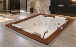 Bañera JACUZZI© con hidromasaje Jacuzzi© Aura Wood 192x166