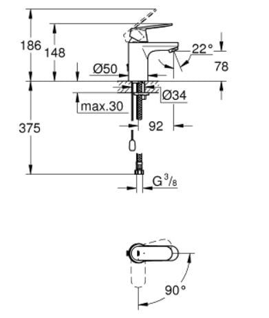 Grohe® Eurosmart Cosmopolitan Monomando de lavatorio1/2 " S-Size codigo 2337800E - Imagen 5