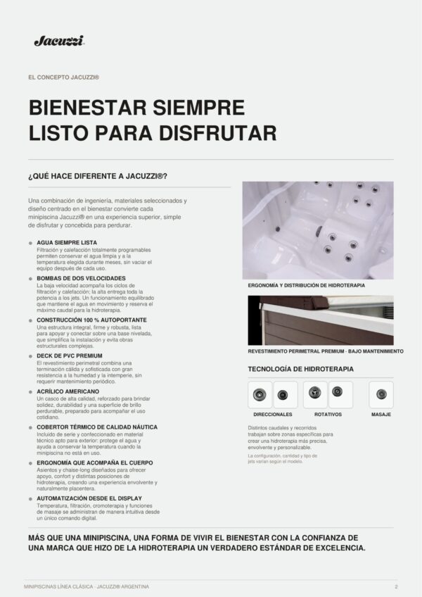 Caracteriticas Spa Jacuzzi Brasil Minipiscina JACUZZI© J-195L 180x180x89cm