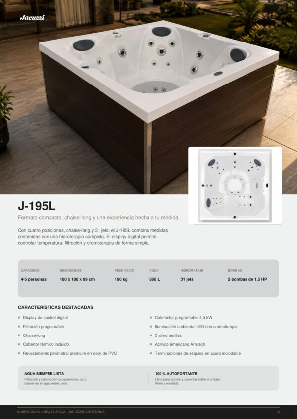 Ficha Catalogo 195 Minipiscina JACUZZI© J-195L 180x180x89cm