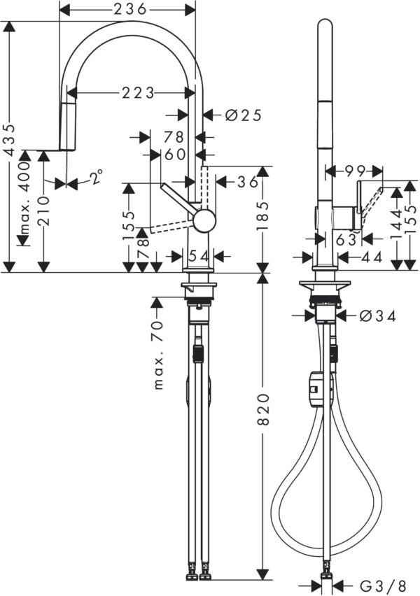 153__hmg02182_eps Hansgrohe Talis M54 Mezclador monomando de cocina 210 Acabado de acero inoxidable con caño extraíble, 1 jet. codigo 72802800