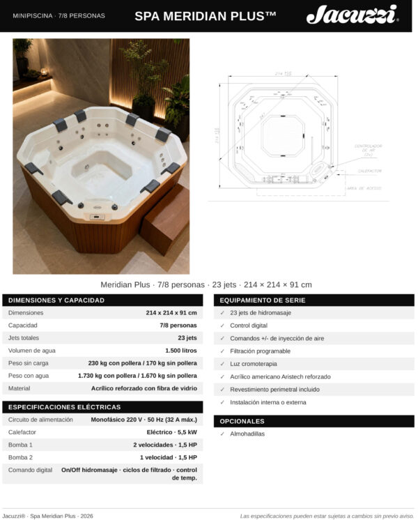 FICHA_COMERCIAL_MERIDIAN_PLUS 5.5 Minipiscina JACUZZI© Meridian Plus 214x214x91cm