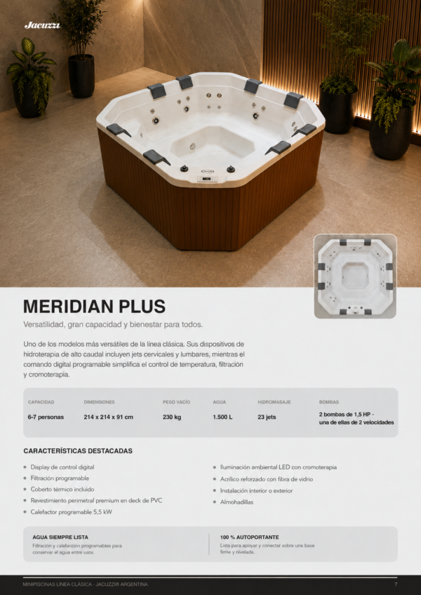 Ficha catalogo meridian Minipiscina JACUZZI© Meridian Plus 214x214x91cm