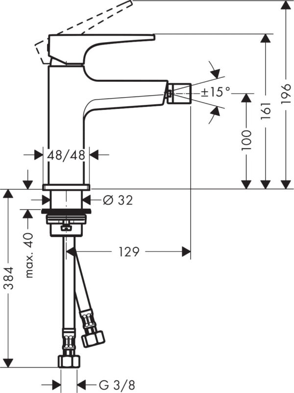 153__hmg01588_eps Hansgrohe Metropol Monomando de bidé con maneral plano y vaciador push-open codiogo 32520000