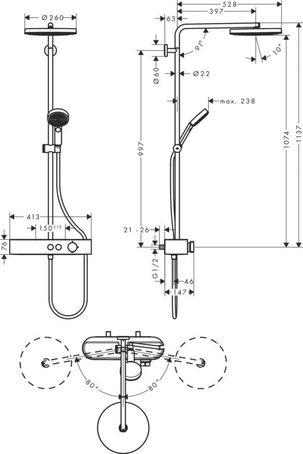 Hansgrohe Pulsify S Showerpipe 260 1jet con ShowerTablet Select 400 codigo 24220000