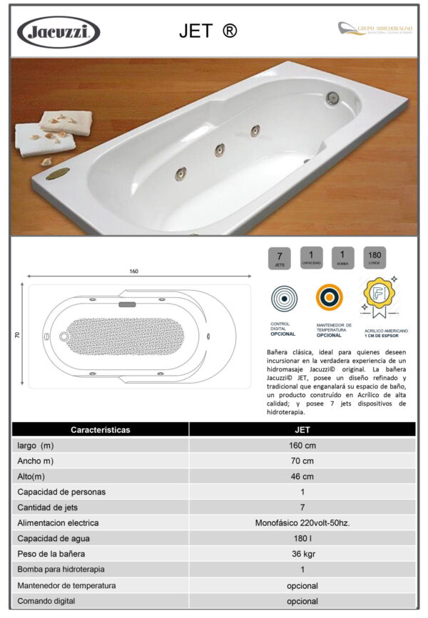 Bañera JACUZZI© con hidromasaje  JET 160
