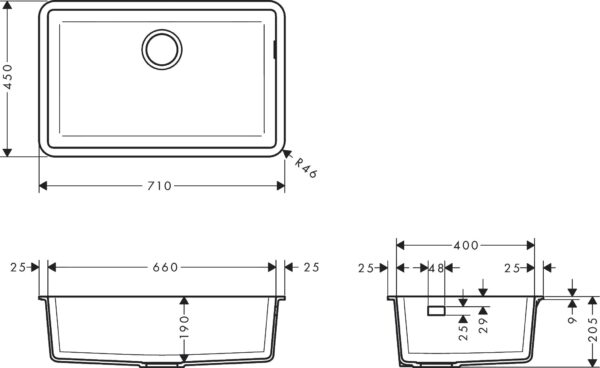 153__hmg01862_eps Hansgrohe S51 S510-U660 Fregadero de bajo mesada 660 codigo 43432170