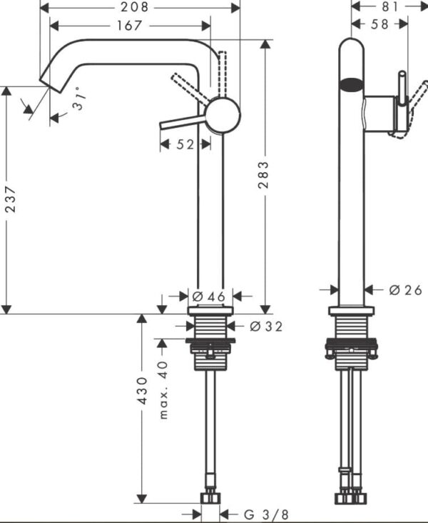Hansgrohe Tecturis S Mezclador monomando de lavabo 240 Fine CoolStar con vaciador push-open 73370000