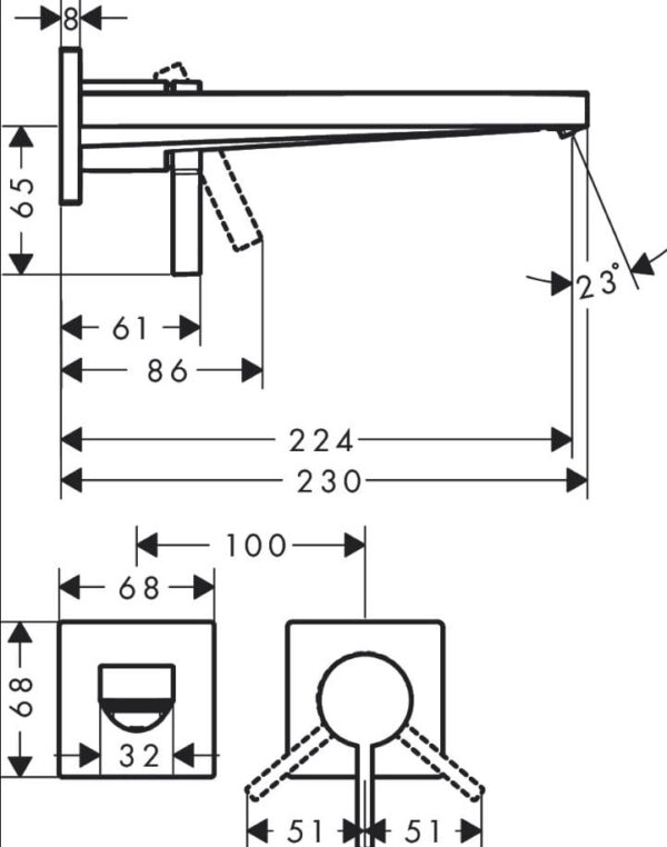 Hansgrohe Tecturis E Mezclador monomando de lavabo empotrado con caño 22,5 cm codigo 73051000
