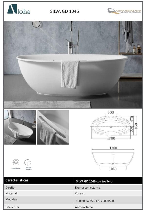Bañeras Aloha Exenta Modelo SILBA160x085x055 / 170x085x055