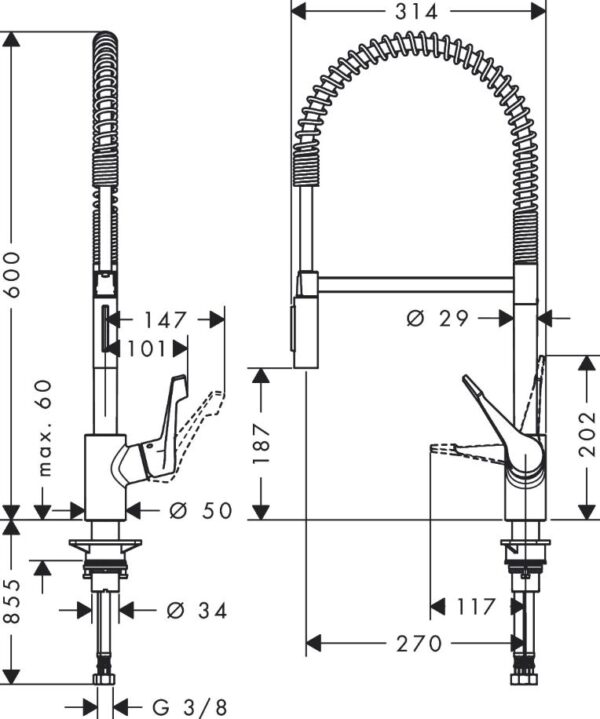 Hansgrohe Cento Mezclador monomando de cocina XXL, Semi-Pro, 2jet codigo 14806000